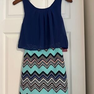 Blue and Chevron Pattern Dress